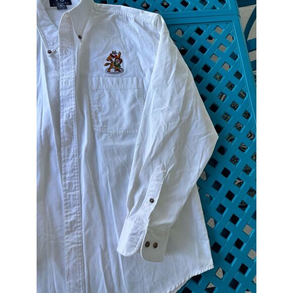Vintage White Button-Up Shirt with Embroidered Tiger Graphic – Size L - Picture 14 of 14